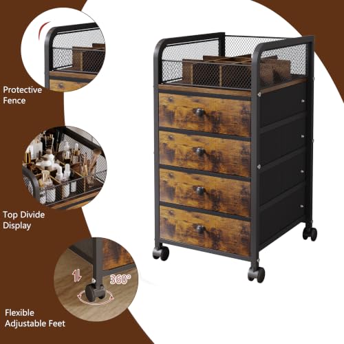 Rolling Makeup Organizer Cart with 4 Drawers & Top Divided Tray