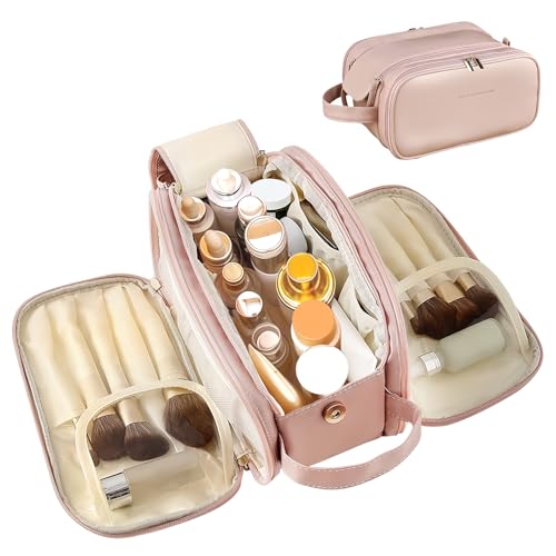 Cozomga Pink 3-Tier Large Capacity Cosmetic Makeup Bag Travel Organizer
