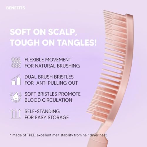 Wavy Detangling Brush with Flexible Soft Bristles for Wet & Dry Hair – Scalp Massage
