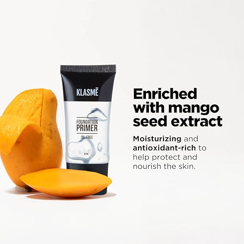 Klasme Foundation Primer | Velvet Touch Finish | Pore Minimizer | Oil-Free Makeup Prep | Long-Lasting Hold | Enriched with Mango Seed Extract | 1.05 fl oz