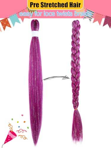 30-Inch Pink Tinsel Hair Extensions - 2 Pack Pre-Stretched Braiding Hair