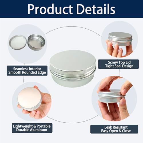 12 Pack 2 oz Aluminum Tins with Lids for Lip Balm & Crafts