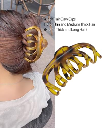 Nalodu Hair Claw Clips, 2 Pack 4.3 Inch Bendable Teeth Non-Slip Unbreakable Matte Octopus Hair Clip for Women Thin and Medium Thick Long Curly Hair