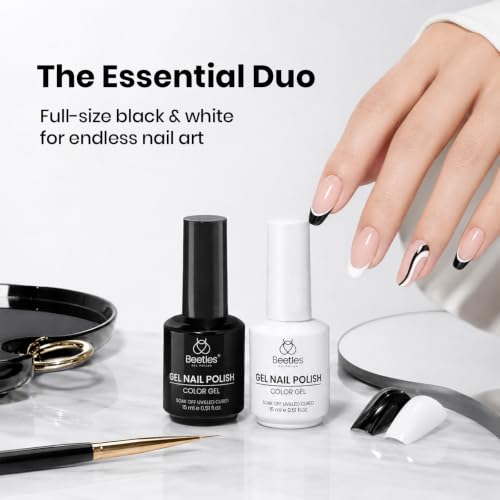 Beetles Black & White Gel Polish Set - 2 Pcs 15ml Soak Off LED Nail Art Kit