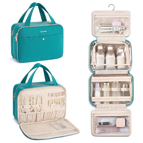 Hanke Hanging Travel Toiletry Bag with Jewelry Organizer, Turquoise