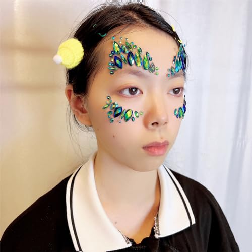 Festival Face Gems Sticker - Self-Adhesive Emerald Green