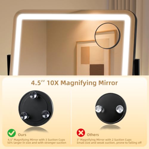 GioeDa Lighted Makeup Vanity Mirror 22x17 with 10X Magnification, Dimmable Color Lighting, Touch Control, 360° Rotation, Black