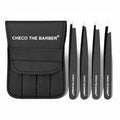 Premium Eyebrow Tweezers Set ? 4 Professional Stainless Steel Tweezers with Travel Leather Case ? Precision Tip, Slanted, Pointed & Flat Tweezers for Eyebrow Shaping, Ingrown Hair & Splinter Removal