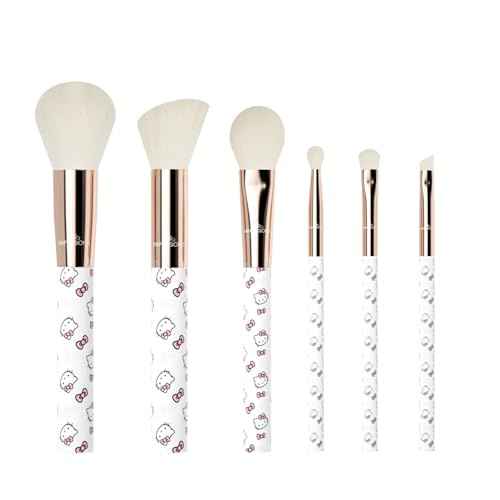 Impressions Vanity Hello Kitty Supercute Signature 6 PCs Makeup Brush Set, Super Cute Soft Makeup Brushes for Foundation, Face Powder, Make up Blending, Eye Shadow, and Liner Application (White)