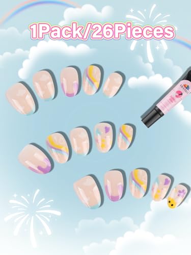Kids Press On Nails 26-Piece Set – Easy Glue-On Fake Nails