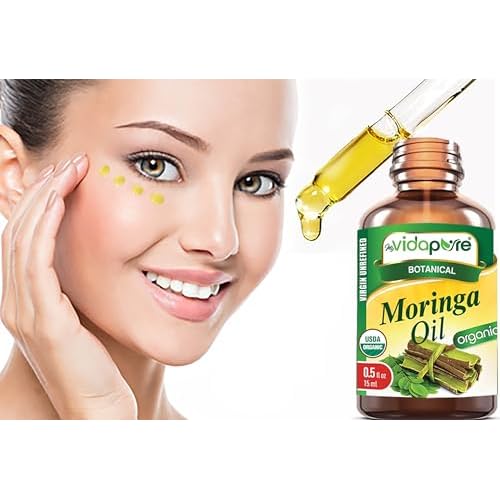 MYVIDAPURE Organic MORINGA OIL Moringa Oleifera Certified Organic 100% Natural Pure Virgin Unrefined for Face, Skin, Body, Hair, Lip, Nails Anti-Aging, Rich in Vitamin E (0.5 Fl Oz)