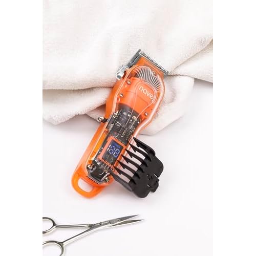 Nave Cordless Hair Clippers for Men ? Professional Zero Gap T-Blade Trimmer, Rechargeable, LCD Display, Adjustable Blade & Combs ? Home & Barbershop Use (Orange)