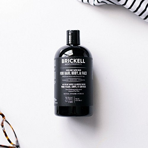 Brickell Men's Rapid Wash, Natural and Organic 3 in 1 Body Wash Gel for Men, 16 Ounce, Fresh Mint Scent