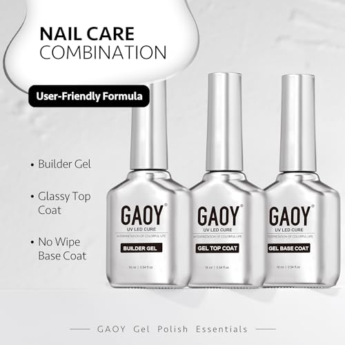 GAOY Gel Top Coat, Builder & Base Coat Set - 3x16ml UV