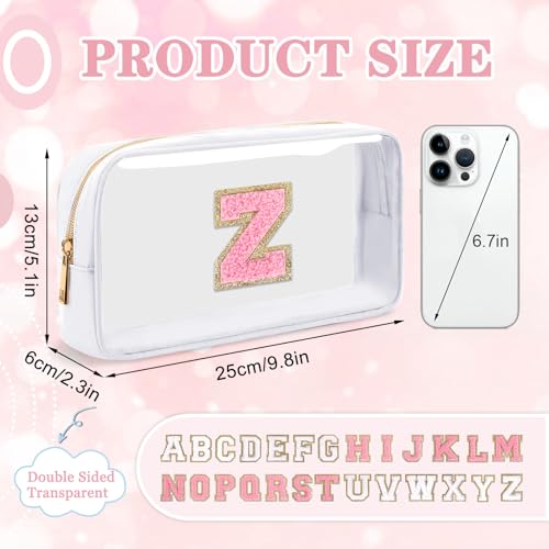 Clear Personalized Makeup Bag with Chenille Letter Patch