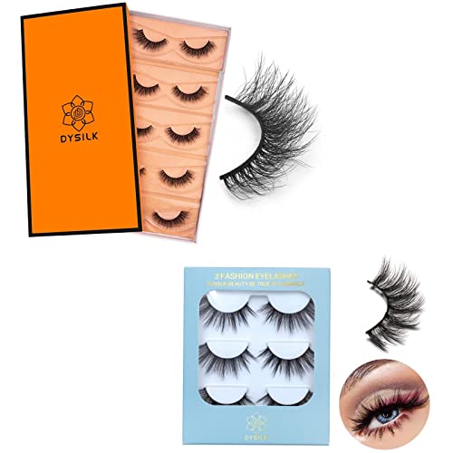 DYSILK Lashes Natural Look - Fake Eyelashes 5/3 Pairs 6D Lashes Faux Mink Eyelashes