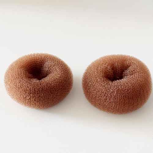 Pack of 2 Medium Hair Bun Maker, Hair Donut Set for Kids Girls Women, Hair Donut Bun Maker Tool for Short and Thin Hair Crown Shapers Accessories (Size M/ 3 Inch, Light Brown)