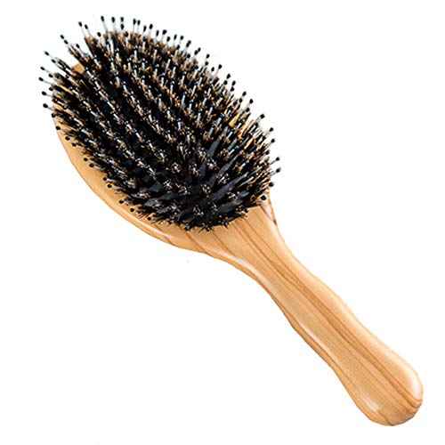 Wild Boar Bristle Hairbrush with Waxed Olive Wood Handle for Styling, Smoothing, Detangling Thick, Thin, Straight, Curly, Wavy, Dry, Damaged Hair to Women, Men, Ladies, Giftbox Included