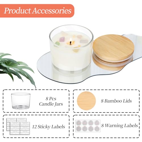 CONNOO 8 Pack 12 Oz Clear Glass Candle Jars with Bamboo Lids