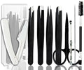 Tweezers for Women Facial Hair Eyebrow Kit - Black, Stainless Steel, Precise & Durable