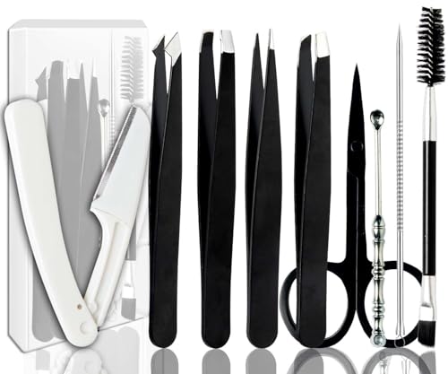 Tweezers for Women Facial Hair Eyebrow Kit - Black, Stainless Steel, Precise & Durable