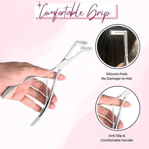 SIVOTE Professional Stainless Steel Tape-In Hair Extension Plier ? Silver Clamp Tool for Tape-In Extensions ? Hair Extension Clamp Tool with Silicone Pads for Secure Application