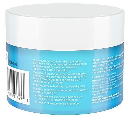 Neutrogena Hydro Boost Hydrating Whipped Body Balm with Hyaluronic Acid, Non-Greasy and Fast-Absorbing Balm for Dry to Extra Dry Skin, Paraben-Free, 6.7 oz