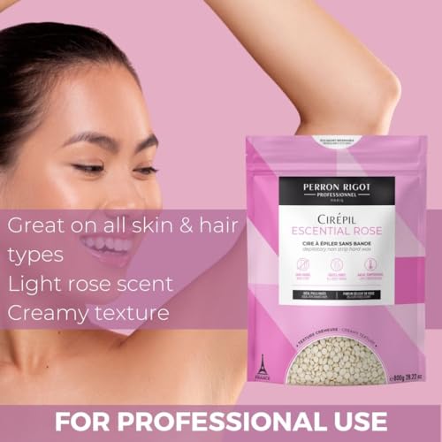 Cirepil - Escential Rose 800g / 28.22 oz Hard Wax Beads Bag - Creamy Rose Scented Wax for Face, Bikini & Body - All-Purpose Formula with Beeswax - Low Temp Refill Bag