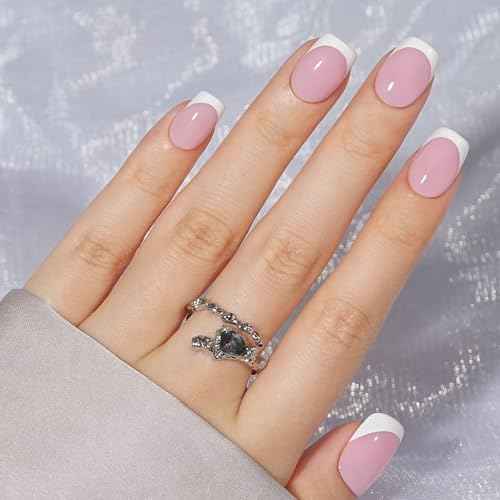 French Gel Nail Tips - Jofay Fashion French Tip Press on Nails, 10-Piece Set 320Pcs Short Square Nail Tips, Pre-applied Tip Primer & Base Coat, No Need to File Fake Nails for Nail Extension, 16 Sizes