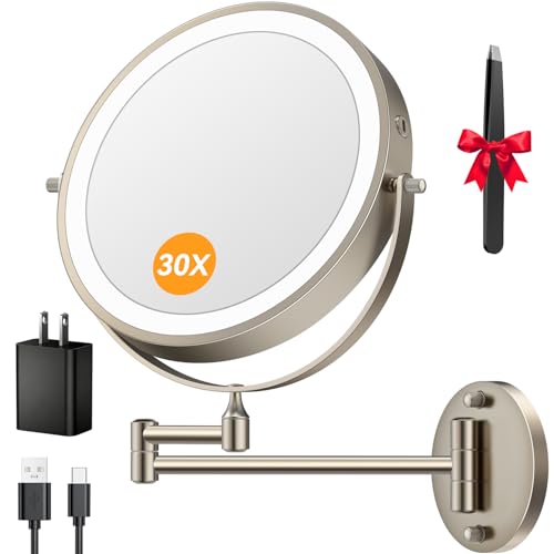Auxmir 9" Lighted Magnifying Makeup Mirror with 1X/30X Dual Sides