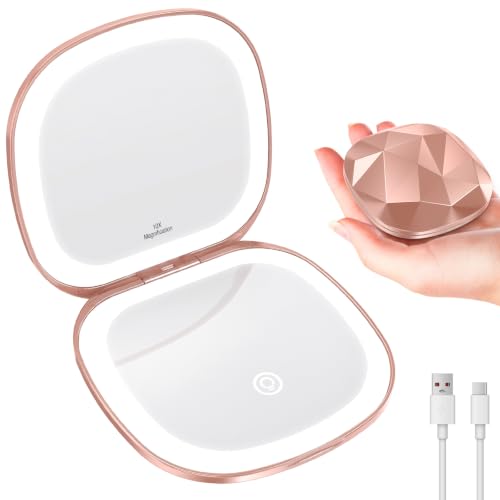 10X Magnifying Travel Makeup Mirror with LED Light