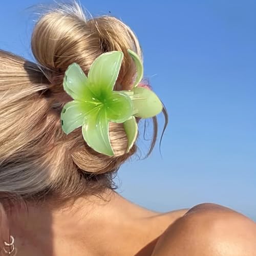 Flower Claw Hair Clips Set - 3Pcs with Plumeria Design