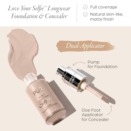 P?R MINERALS 4-in-1 Love Your Selfie Foundation & Concealer - Longwear Full Coverage Liquid Makeup Foundation with Hydrating Blend for Refined-Looking, Natural Beauty Glow, Skin Texture & Tone