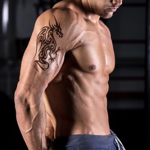Large Tribal Temporary Tattoos for Men & Women ? 10 Sheets 7.4"x4.7" Black Totem Fake Tattoos, Waterproof Removable Body Art Stickers for Chest, Arms, Shoulders, Legs