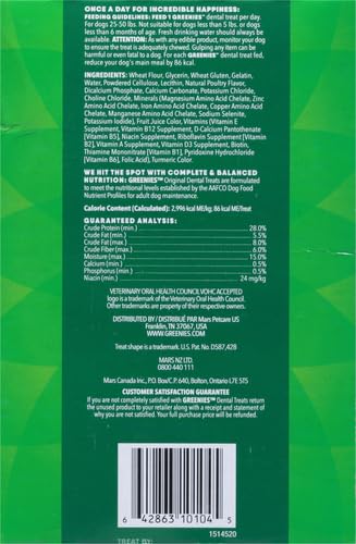 Greenies Original Regular Natural Dog Dental Care Chews Oral Health Dog Treats, 36 count (Pack of 1)