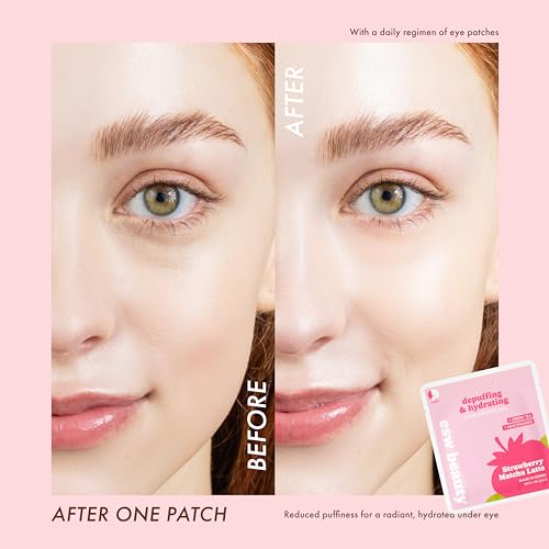 ESW Beauty Strawberry Matcha Latte Under Eye Patches (5-Pack) ? Depuffing & Hydrating ? Vegan Hydrogel with Green Tea for Refreshing, Nourished Under Eyes