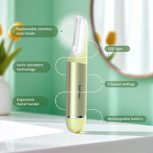 Sonic Dermaplane Razor for Women Face Beauty Face Epilator, Exfoliation & Peach Fuzz Facial Hair Removal for Women, Electric Face Razors Shaver Trimmer Anti-Aging 3 Speeds & 10 Refill Blades, Green