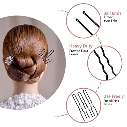 U-Shaped Hair Pins for Buns, 100 PCS Black Thick Bobby Pins