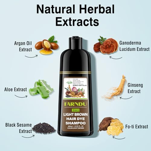 Light Brown Hair Dye Shampoo - 100% Gray Coverage, Ammonia Free