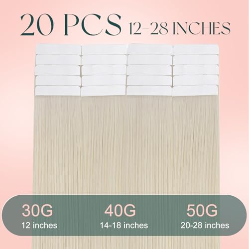 Blonde Tape in Hair Extensions Human Hair 12 Inch 20pcs