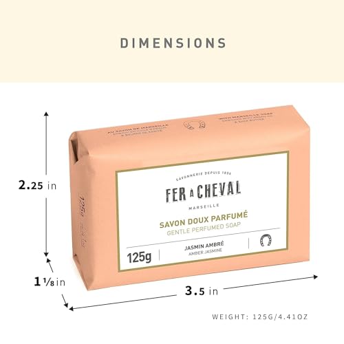 Fer ? Cheval Gentle Perfumed Soap Bars, Organic Body Bath Soap, Moisturizing Natural Bar Soap for Men and Women, 125 g/4.41 oz, Pack of 2 - Amber Jasmine