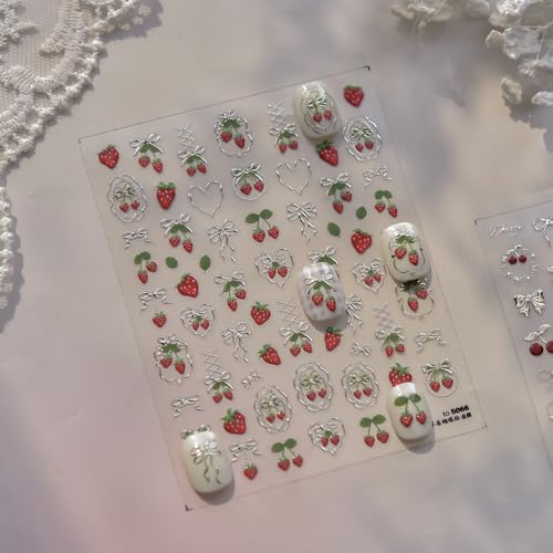 5D Embossed Strawberry Nail Art Stickers - Self-Adhesive Cute Berry Decals