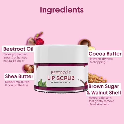 Aravi Organic Beetroot Lip Scrub – Natural Sugar Exfoliator, 0.5 oz