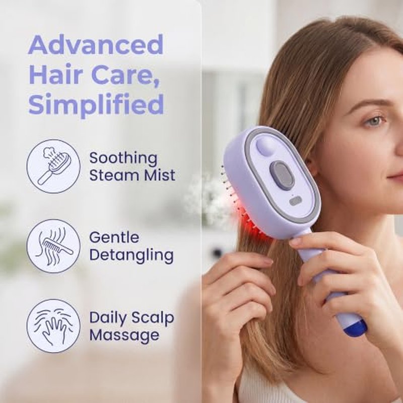 3-in-1 Electric Self-Clean Detangling Brush with Mist & Massage