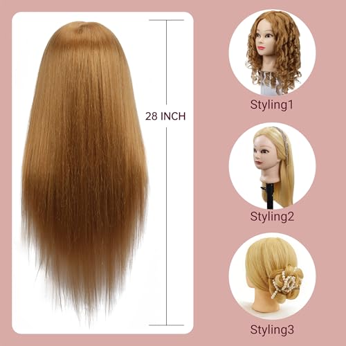 26-28 Inch Mannequin Head with Real Human Hair for Hairdressing Practice, Blonde Model, Includes Clamp & Tools