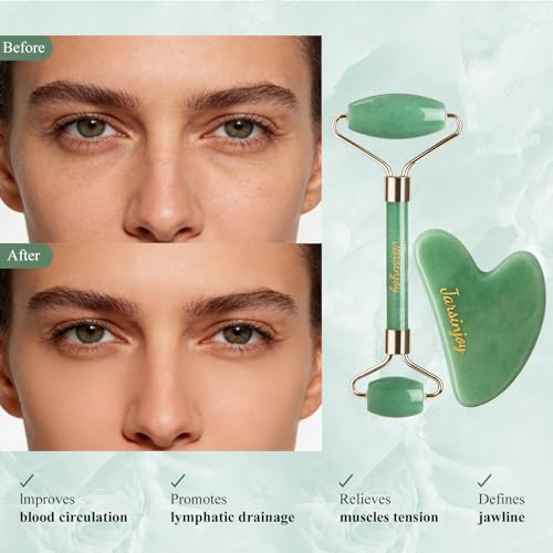 2-in-1 Dongling Jade Roller & Gua Sha Set - Authentic Brazilian Dongling Jade Kit for Contour - Premium Gift Box - Natural Stone Beauty Tools