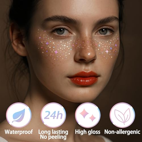 Glitter Freckles Stickers - 12 Sheets Star & Heart Face Tattoos