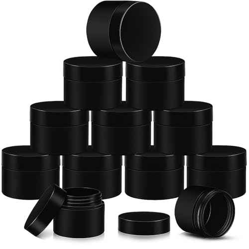 SATINIOR 12 Pack 1 oz Plastic Container Jars with Lids Round Clear Travel Cosmetic Container Slime Jar for Toiletries, Lotion, Cream, Ointment, Makeup, Rhinestone, Sample, Kitchen Storage(Pure Black)