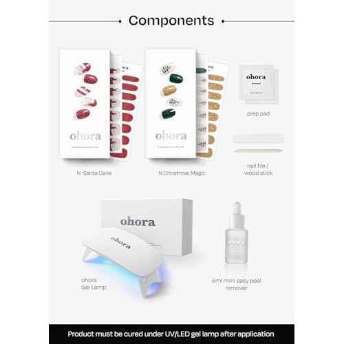 ohora Semi Cured Gel Nail Strips ([2025 Christmas Set] N Santa Cane & N Christmas Magic) - Works with Any Lamps, Salon-Quality, Long Lasting, Easy to Apply & Remove
