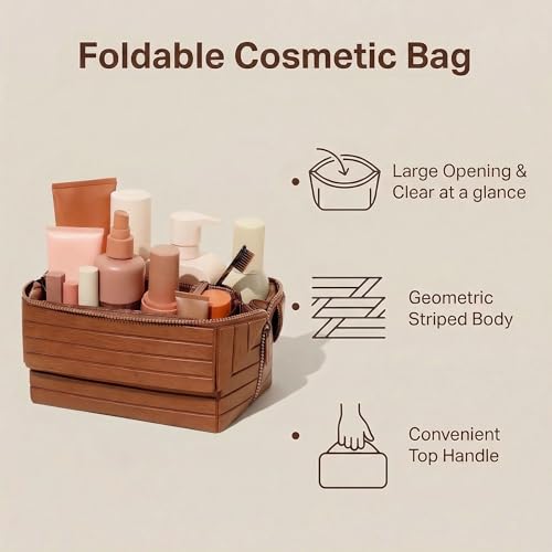 Large Foldable Makeup Bag with Compartments - Waterproof Travel Cosmetic Organizer